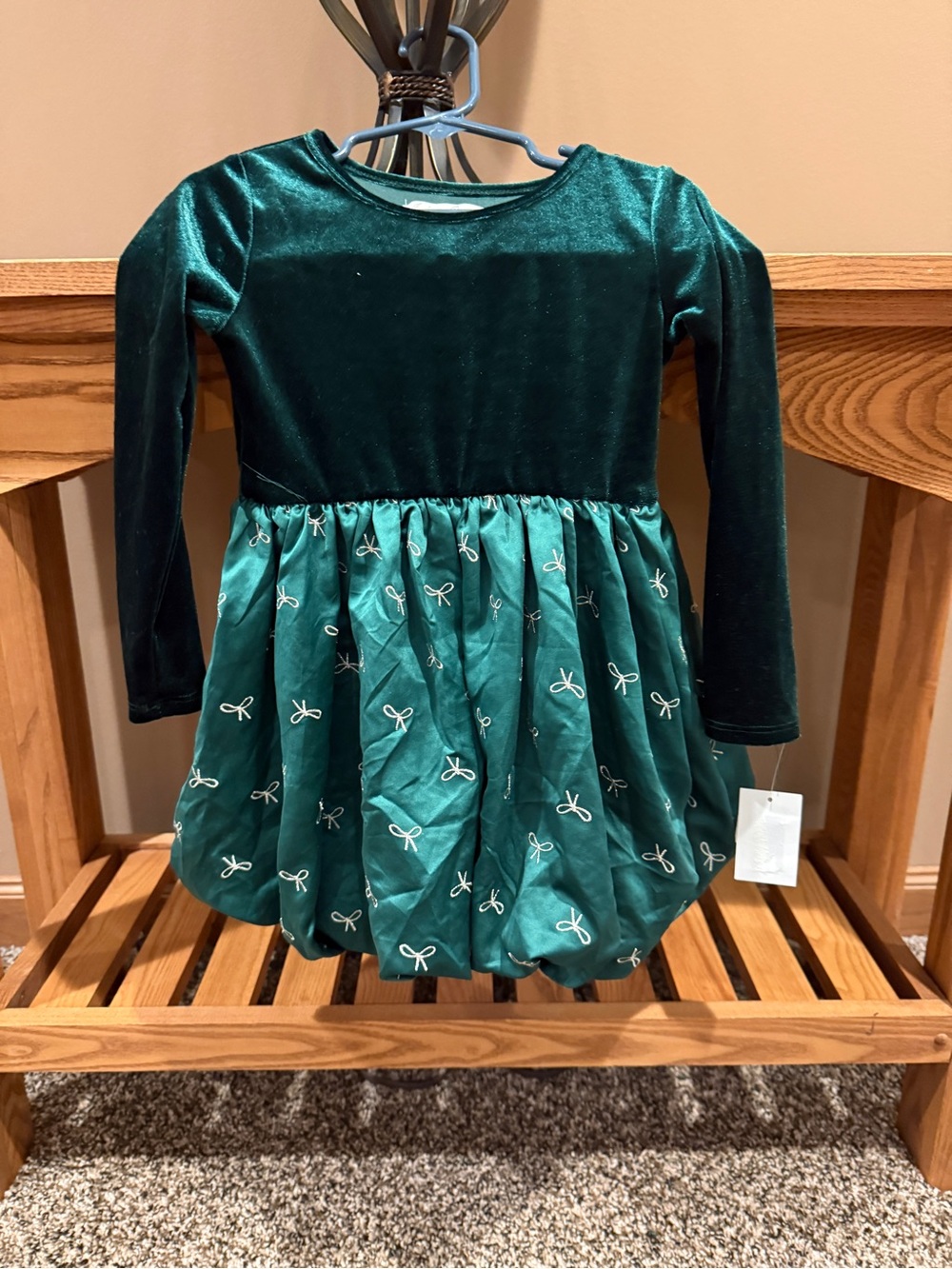 Cat & Jack Emerald Velvet Bow-Print Party Dress